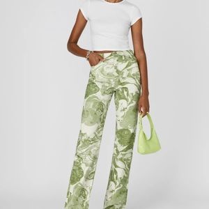 Reformation Marble High Rise Straight Long Jeans in Avocado swirl